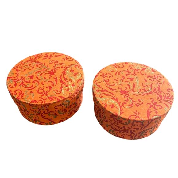 Set of Two Orange Red Gold Decorative Boxes- Vintage some wear -  floral India - Picture 1 of 7